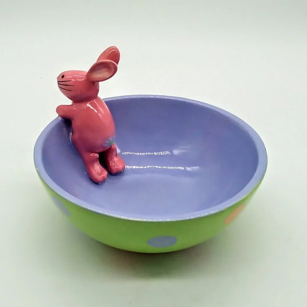 Starbucks Spring 2007 Pastel Polka Dot Ceramic Bunny Bowl
